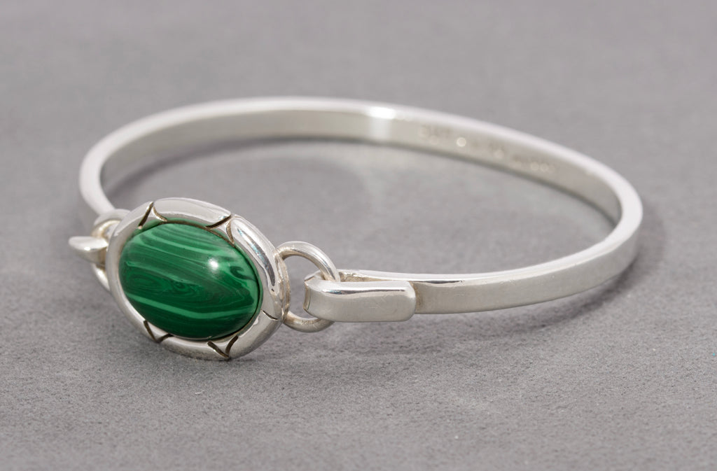 Vintage Mexican Sterling Silver & Malachite Cabochon Bangle / Bracelet (C2867)