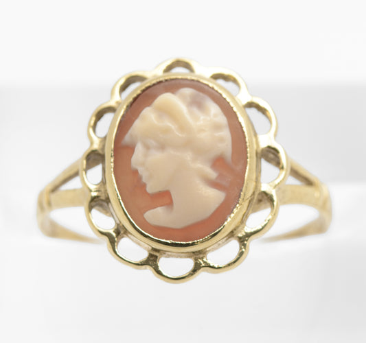 Vintage 9ct Gold Ring With Cameo Portrait Hallmarked 1985 Ladies Size K (C2869)