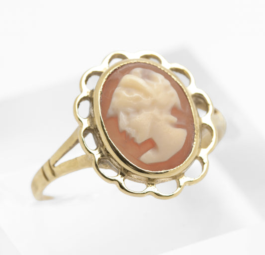Vintage 9ct Gold Ring With Cameo Portrait Hallmarked 1985 Ladies Size K (C2869)