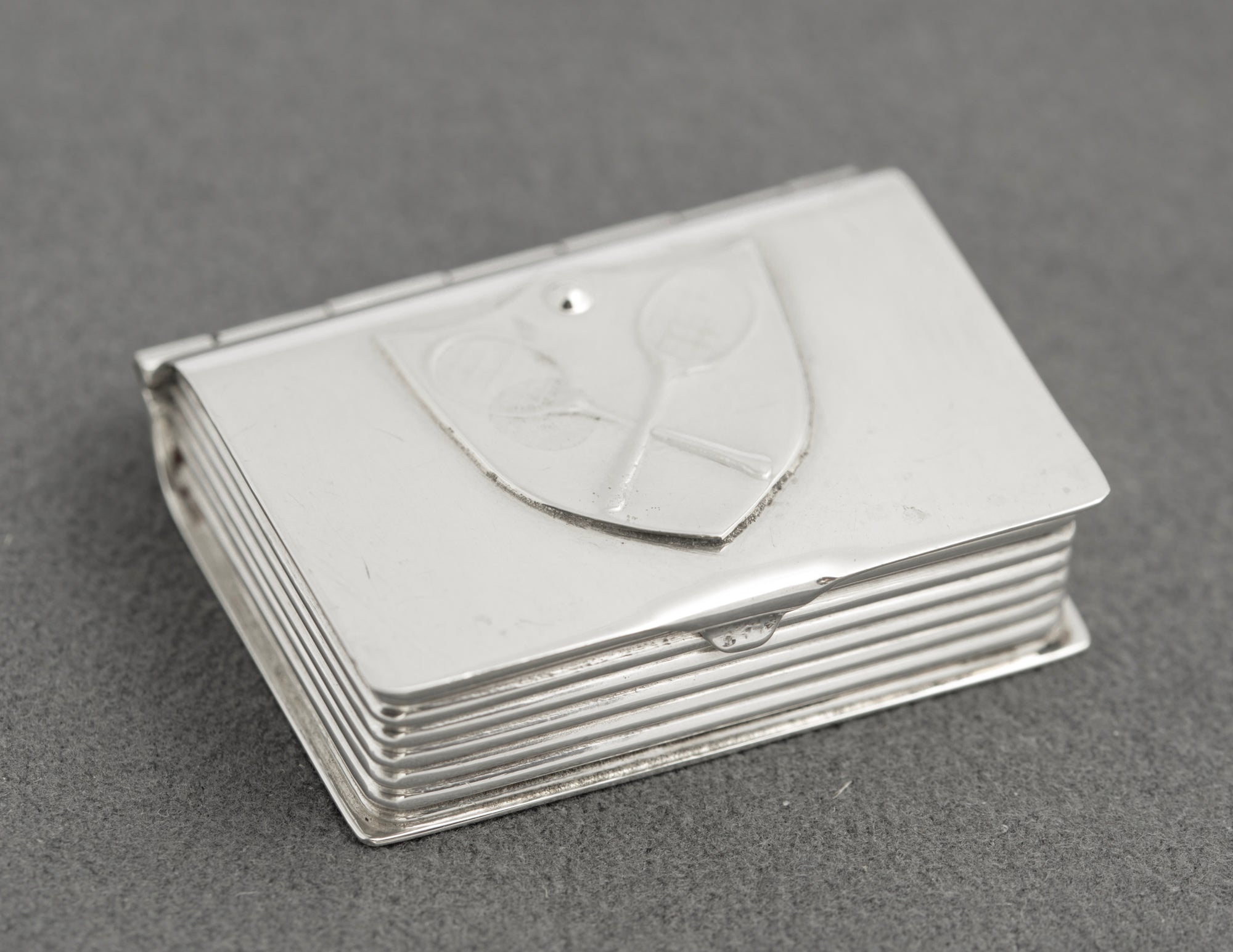 Vintage Sterling Silver Novelty Pill Box Book Shape & Tennis Decoration (C2871)