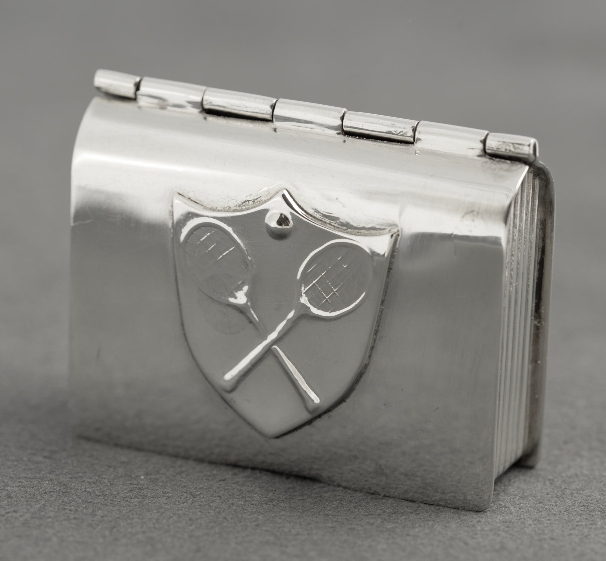 Vintage Sterling Silver Novelty Pill Box Book Shape & Tennis Decoration (C2871)
