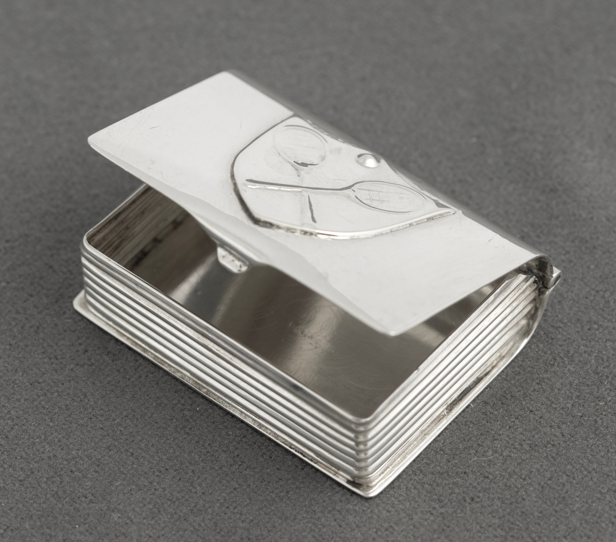 Vintage Sterling Silver Novelty Pill Box Book Shape & Tennis Decoration (C2871)