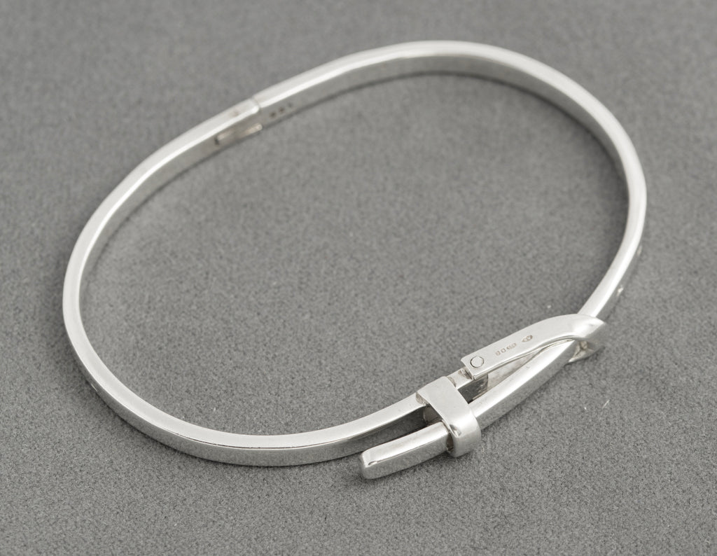 Vintage Sterling Silver Bangle Bracelet Belt & Buckle Design With Working Clasp (C2872)