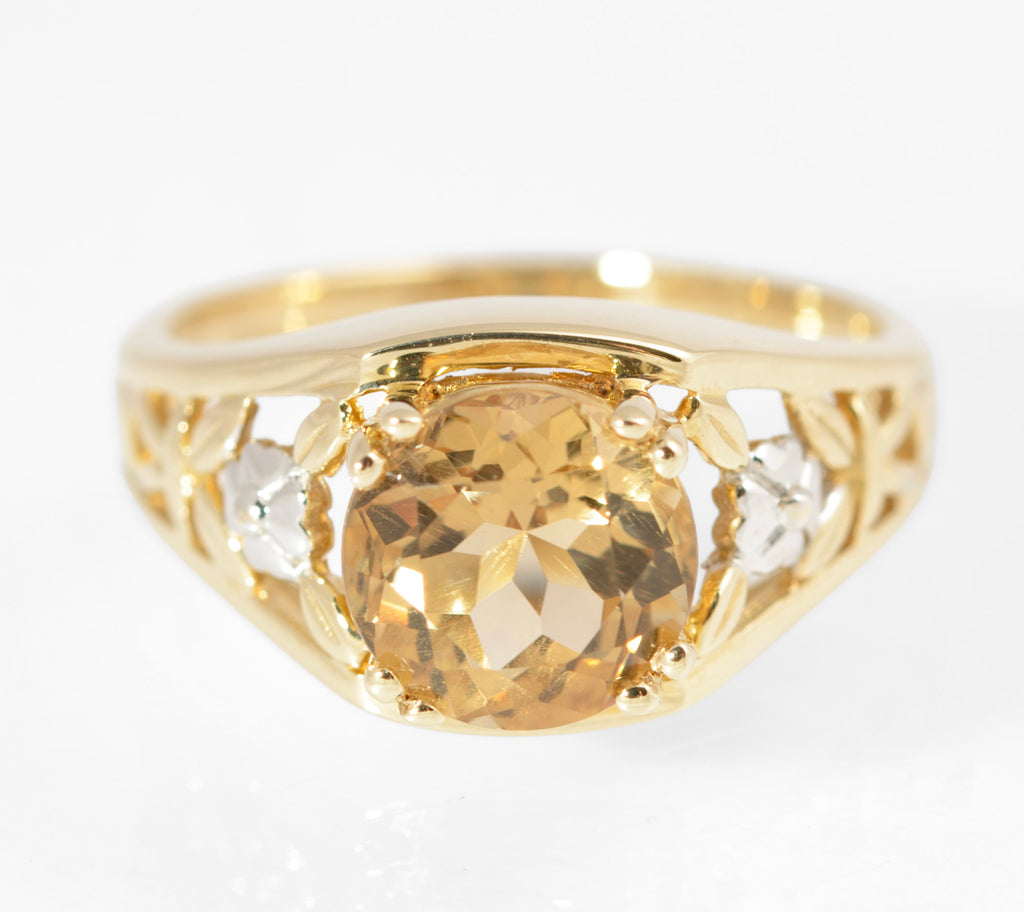 9ct Gold & Natural Citrine Gemstone Ring Pierced Shoulders Women's Size L1/2 (2874)