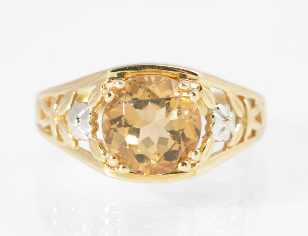 9ct Gold & Natural Citrine Gemstone Ring Pierced Shoulders Women's Size L1/2 (2874)