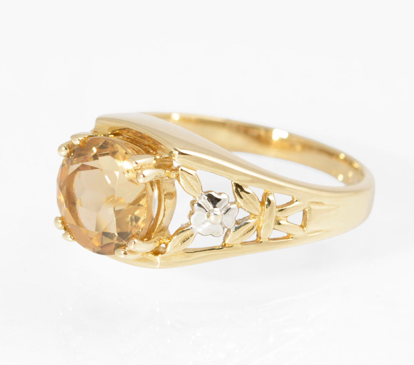 9ct Gold & Natural Citrine Gemstone Ring Pierced Shoulders Women's Size L1/2 (2874)