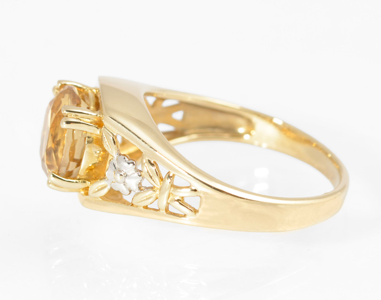 9ct Gold & Natural Citrine Gemstone Ring Pierced Shoulders Women's Size L1/2 (2874)