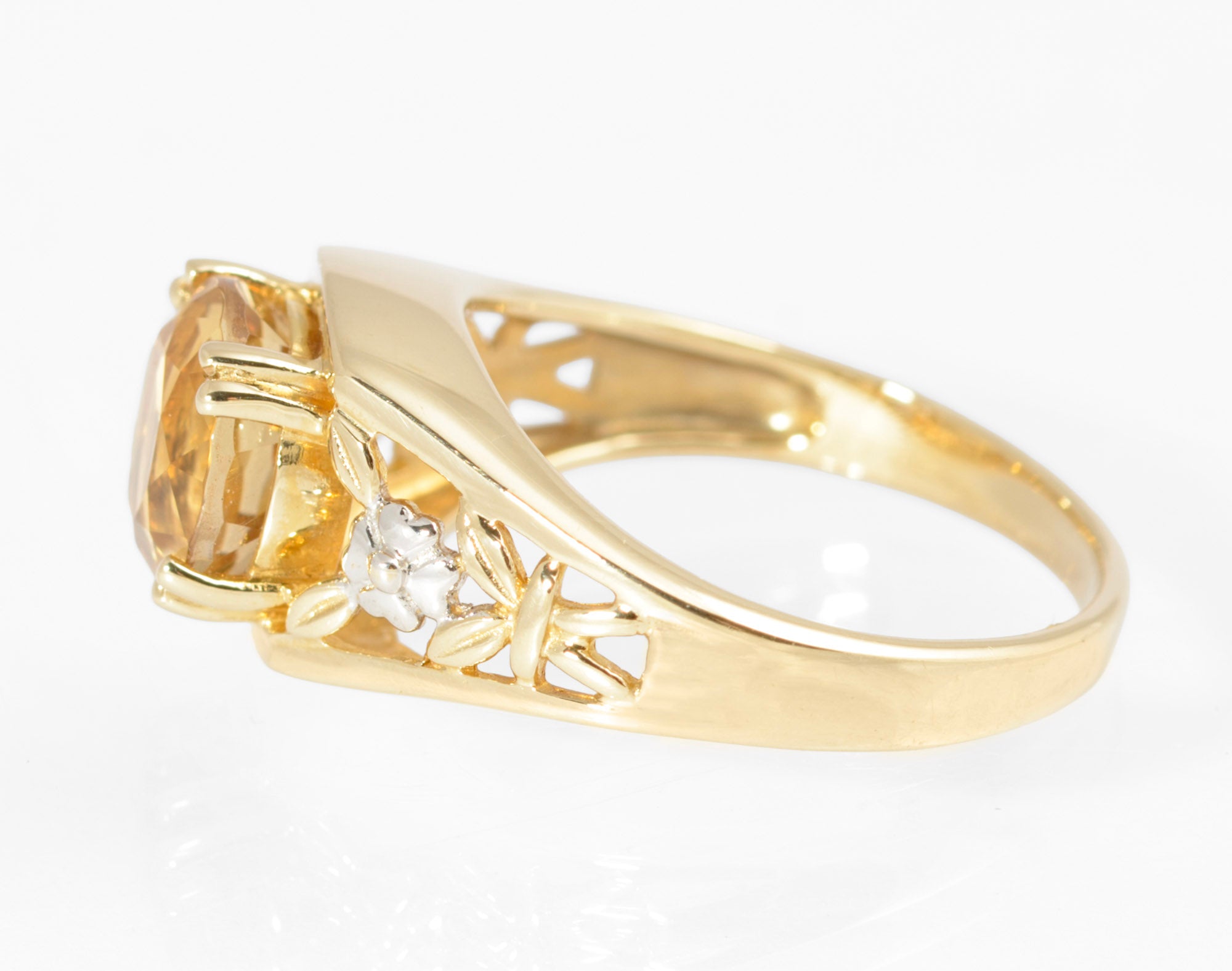 9ct Gold & Natural Citrine Gemstone Ring Pierced Shoulders Women's Size L1/2 (2874)