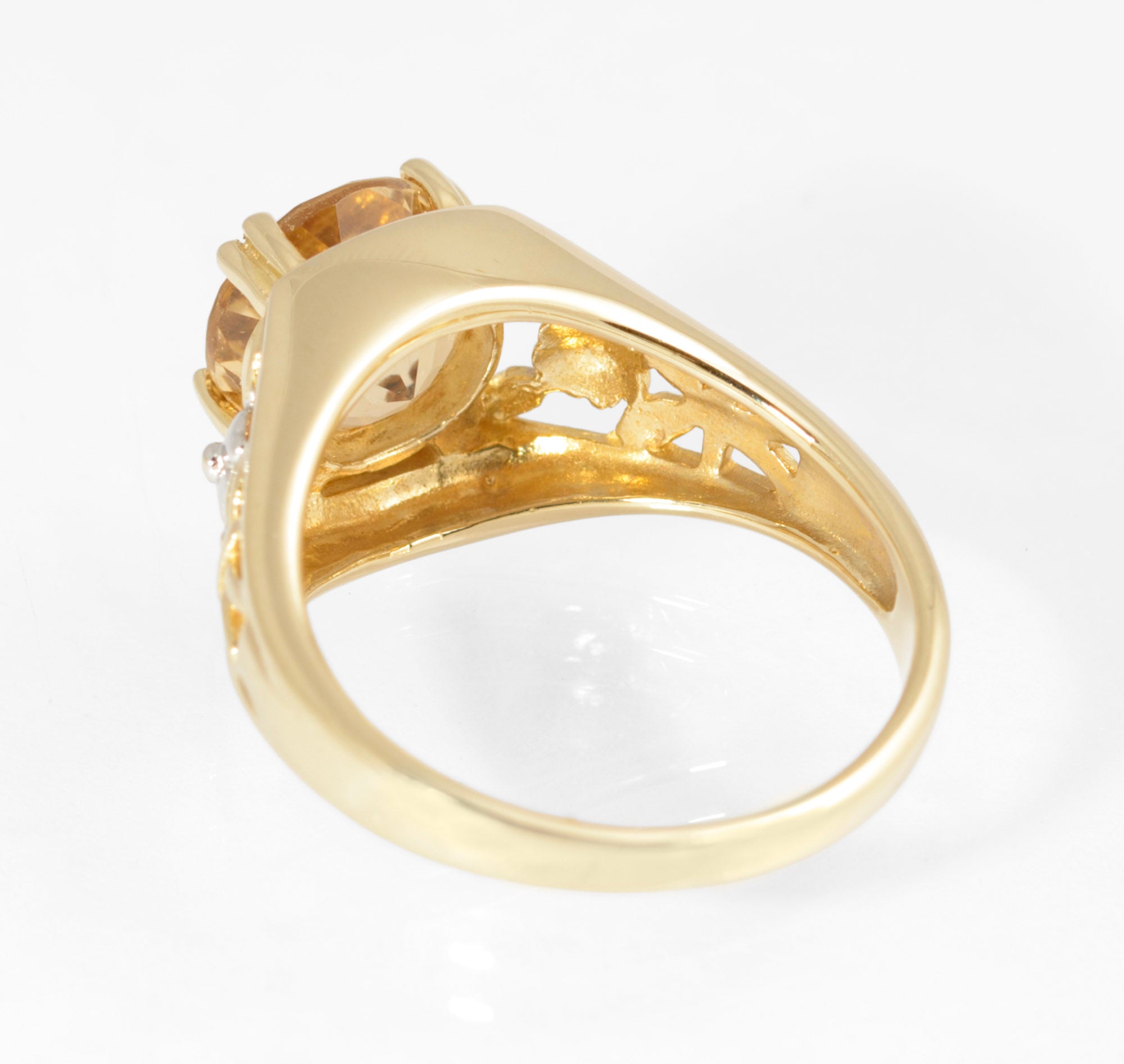 9ct Gold & Natural Citrine Gemstone Ring Pierced Shoulders Women's Size L1/2 (2874)