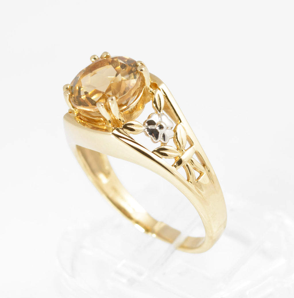 9ct Gold & Natural Citrine Gemstone Ring Pierced Shoulders Women's Size L1/2 (2874)