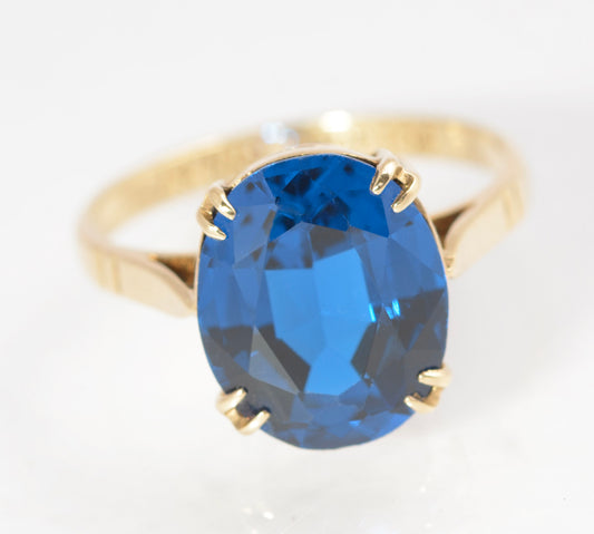 Vintage 9ct Gold & Intense Electric Blue Spinel Ring Size L1/2 (C2876)