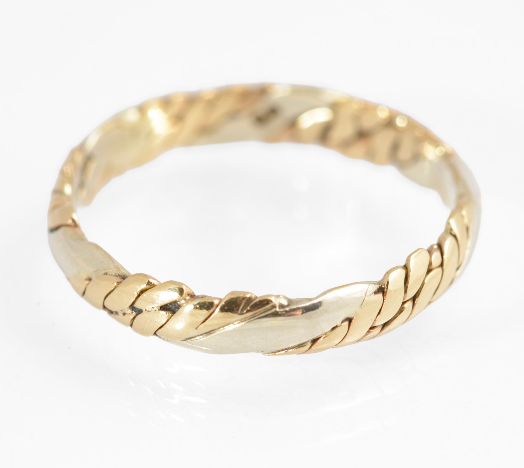 Vintage 9ct Bi Colour Gold Band Ring Woven Braid Plait Design Ladies Size O (C2877)