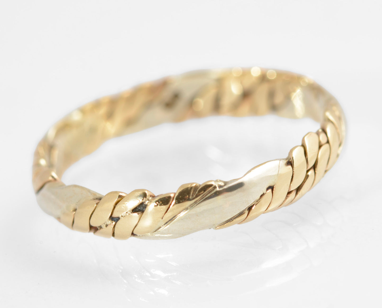 Vintage 9ct Bi Colour Gold Band Ring Woven Braid Plait Design Ladies Size O (C2877)