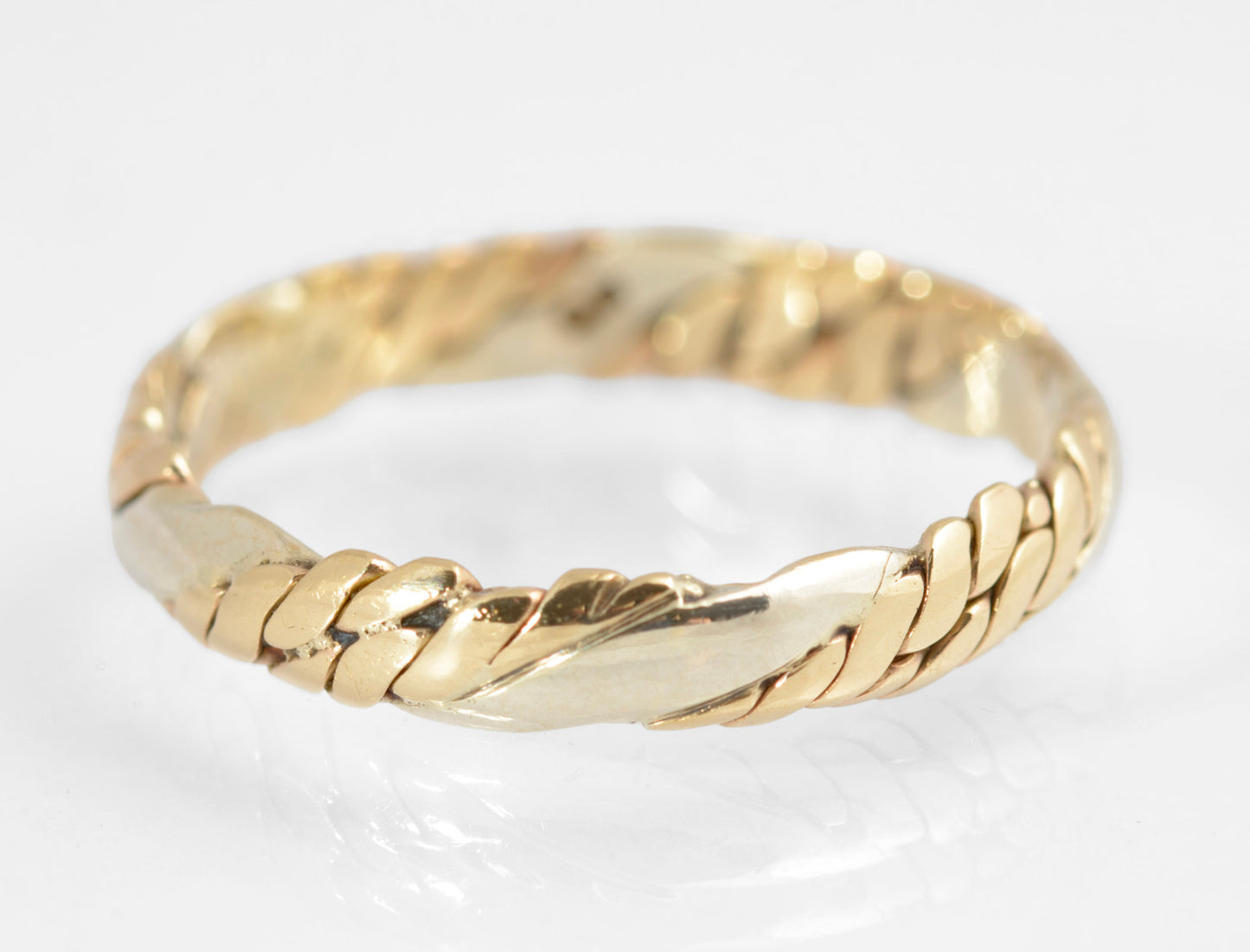 Vintage 9ct Bi Colour Gold Band Ring Woven Braid Plait Design Ladies Size O (C2877)