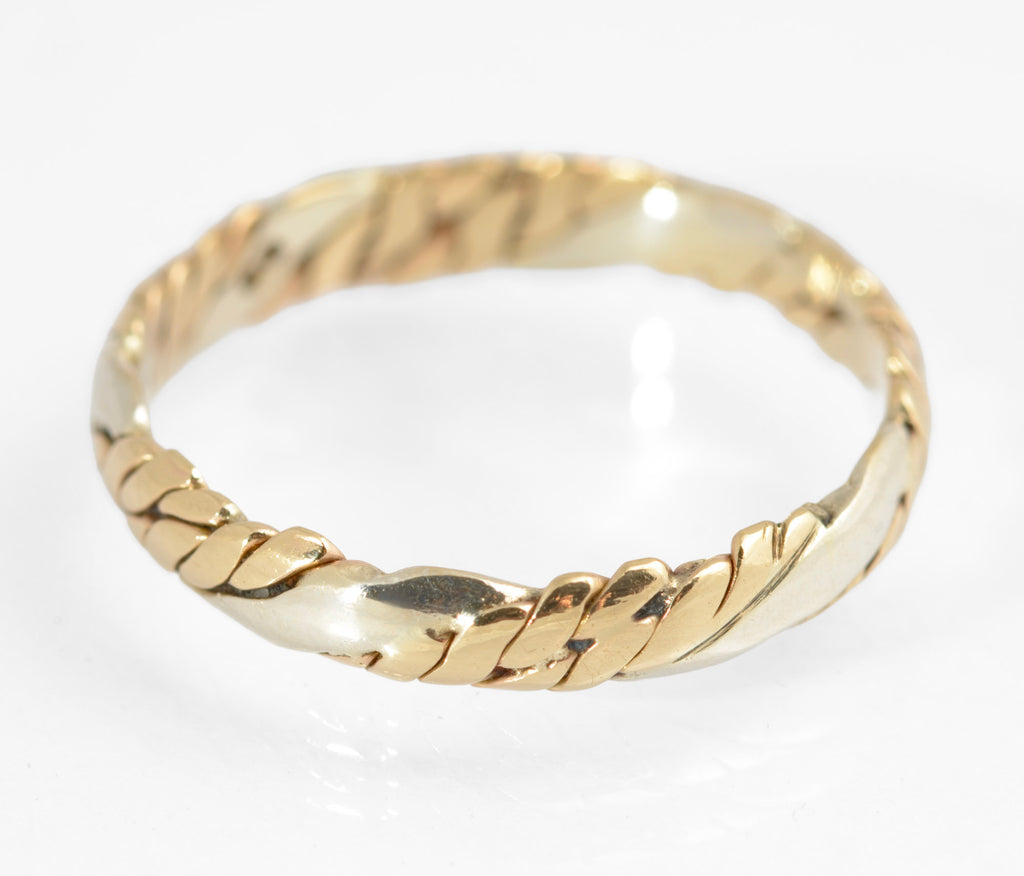 Vintage 9ct Bi Colour Gold Band Ring Woven Braid Plait Design Ladies UK Size O (C2877)