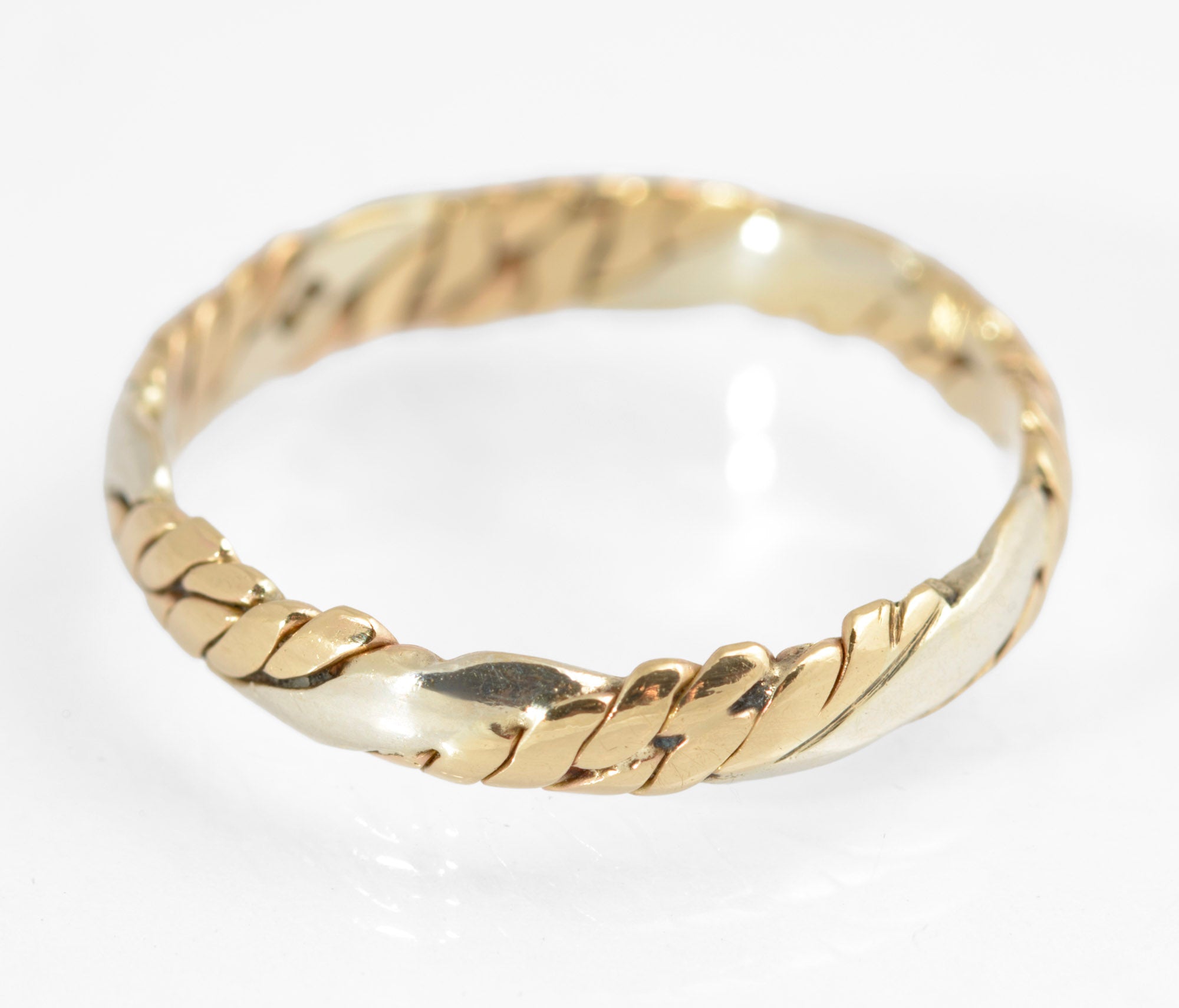 Vintage 9ct Bi Colour Gold Band Ring Woven Braid Plait Design Ladies Size O (C2877)