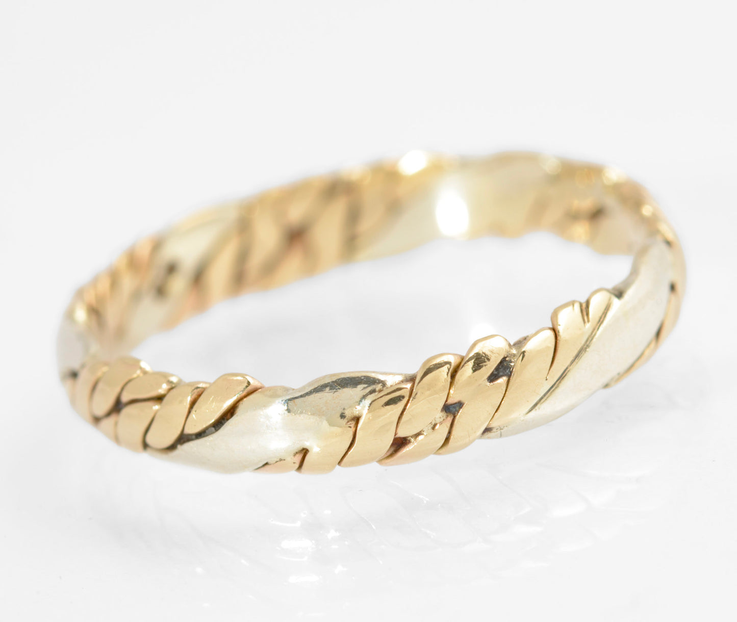 Vintage 9ct Bi Colour Gold Band Ring Woven Braid Plait Design Ladies Size O (C2877)