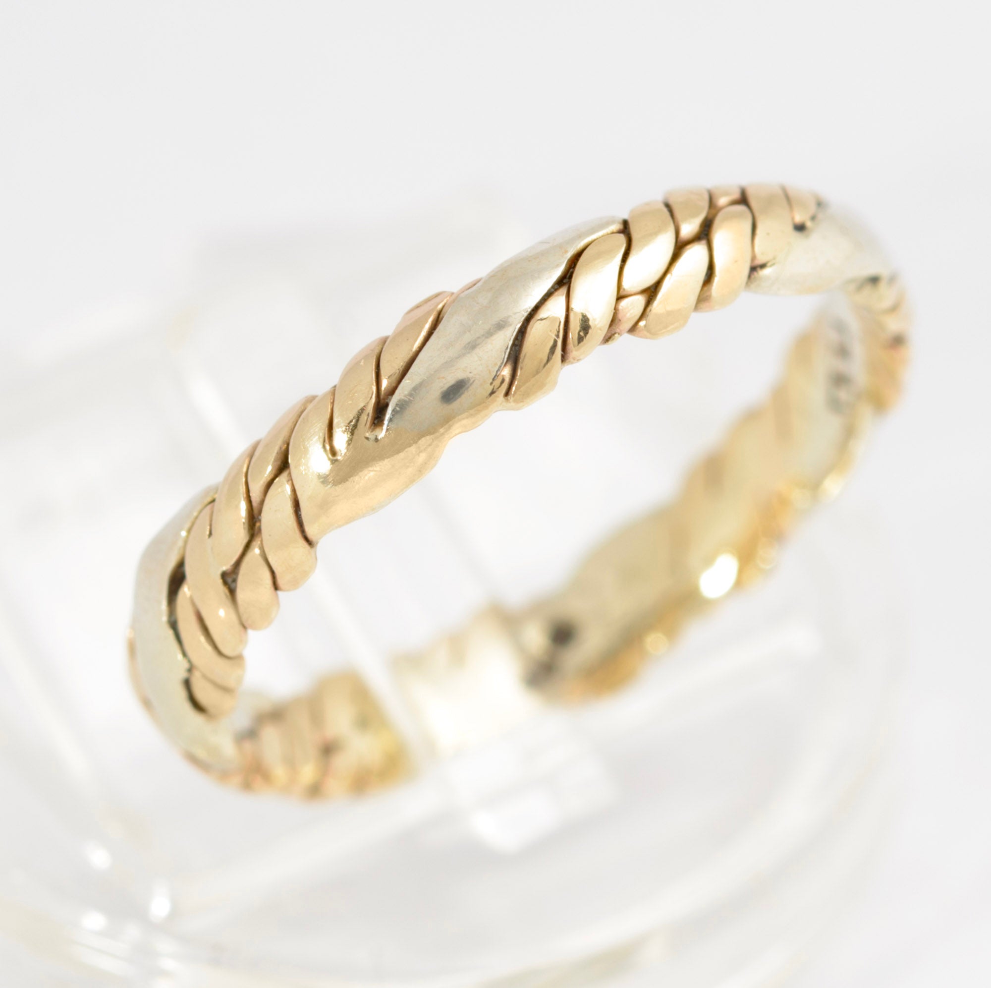 Vintage 9ct Bi Colour Gold Band Ring Woven Braid Plait Design Ladies Size O (C2877)