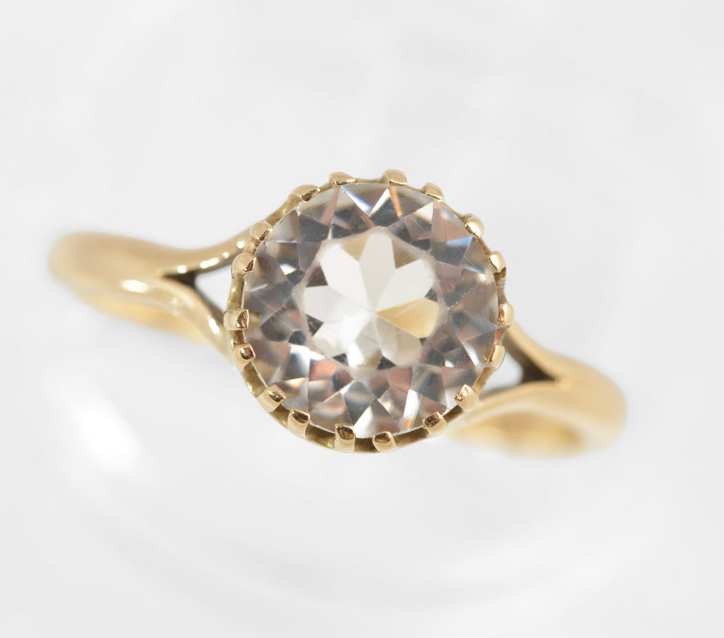 Vintage 9ct Gold & Crystal Gem Solitaire Ring 1960's Hallmark Ladies UK Size Q (C878)