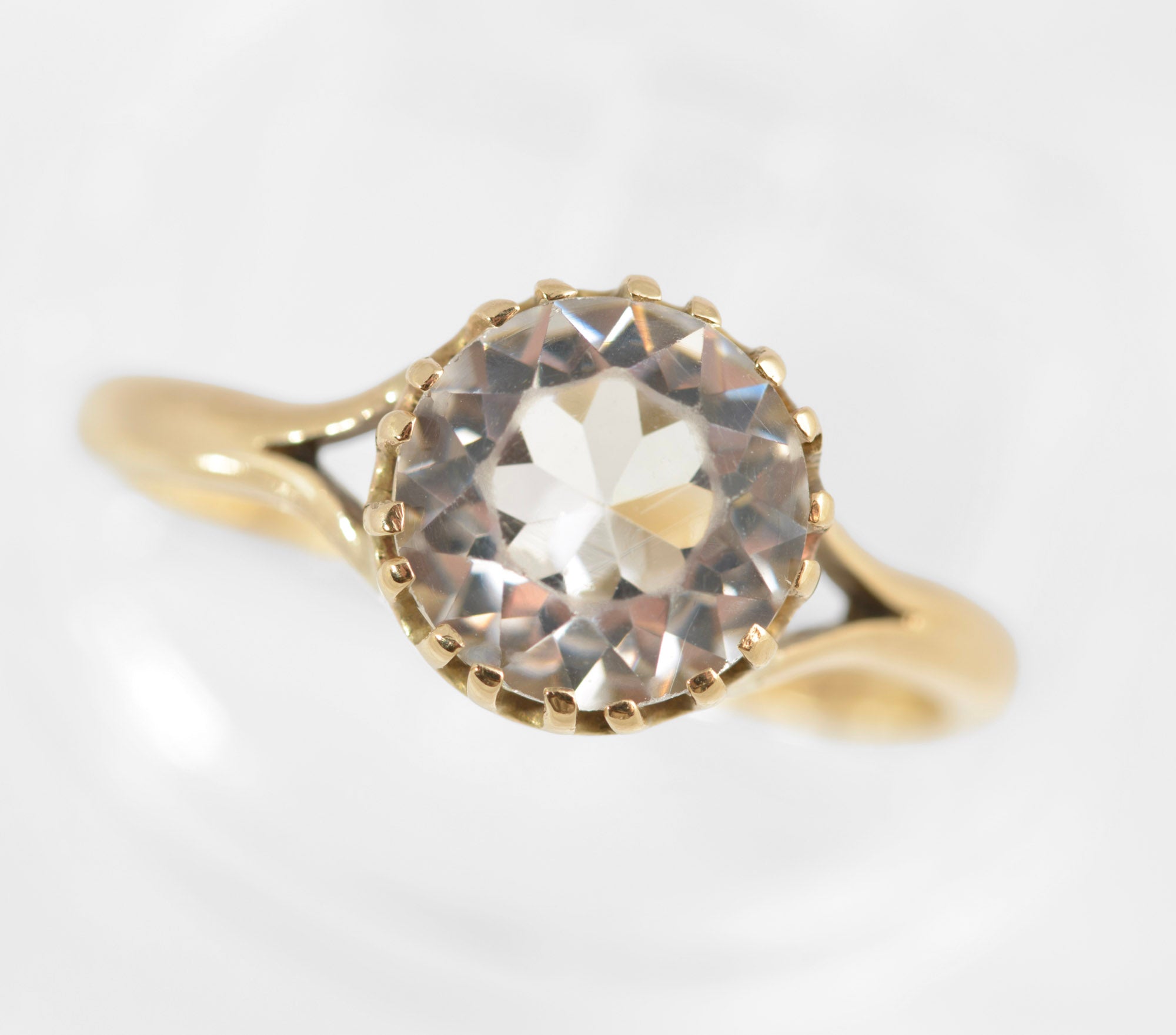 Vintage 9ct Gold & Crystal Gem Solitaire Ring 1960's Hallmark Ladies UK Size Q (C878)