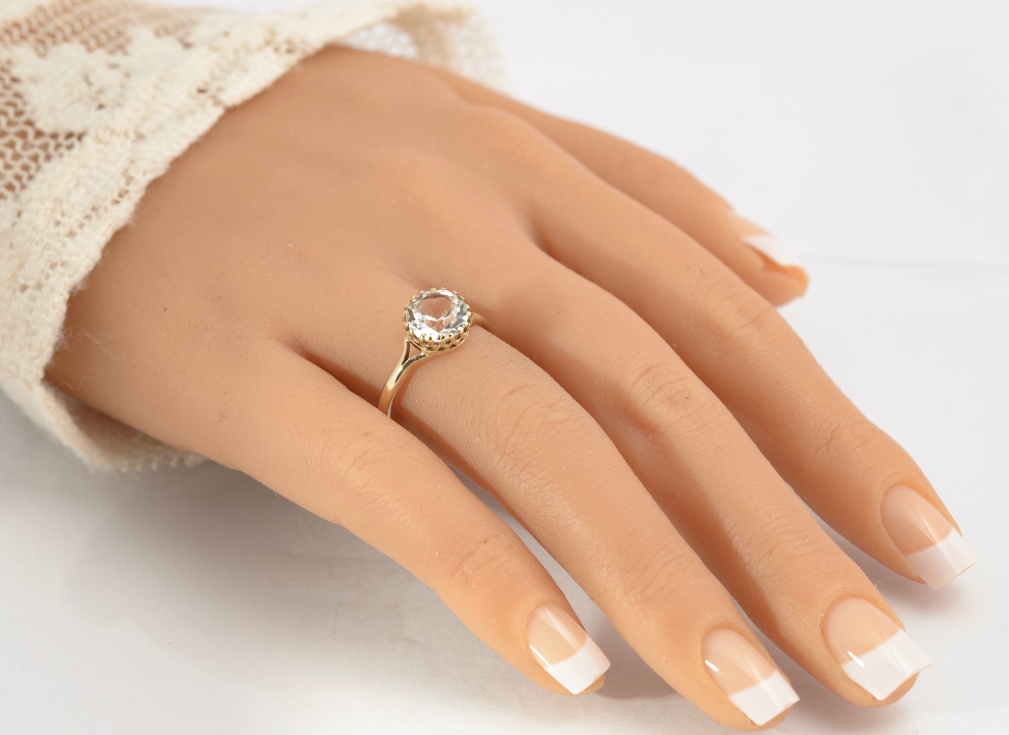 Vintage 9ct Gold & Crystal Gem Solitaire Ring 1960's Hallmark Ladies UK Size Q (C878)