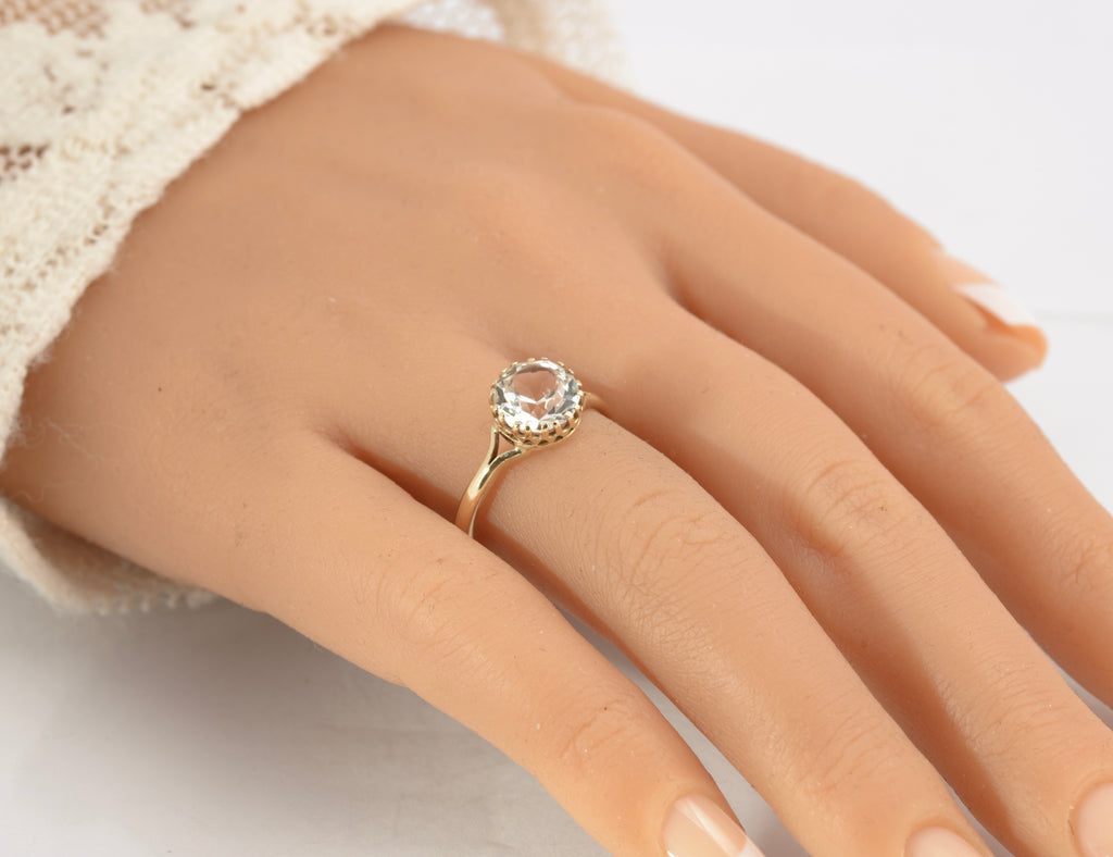 Vintage 9ct Gold & Crystal Gem Solitaire Ring 1960's Hallmark Ladies UK Size Q (C878)