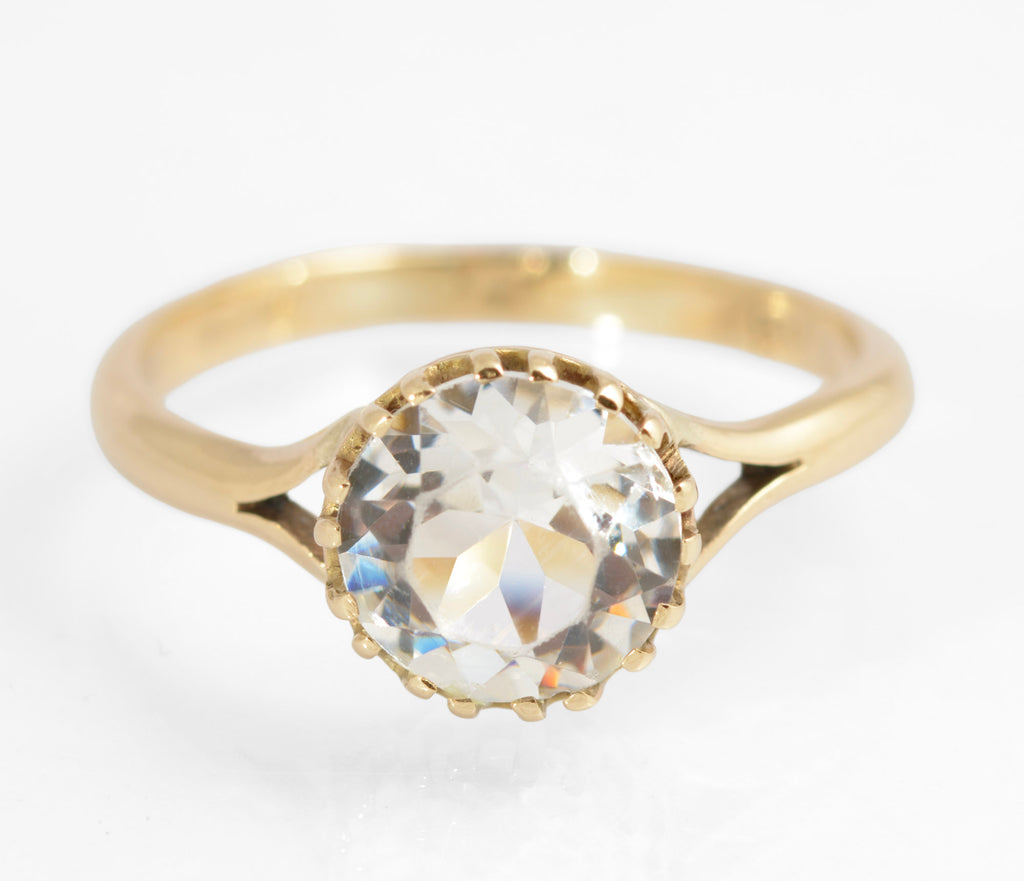Vintage 9ct Gold & Crystal Gem Solitaire Ring 1960's Hallmark Ladies UK Size Q (C878)