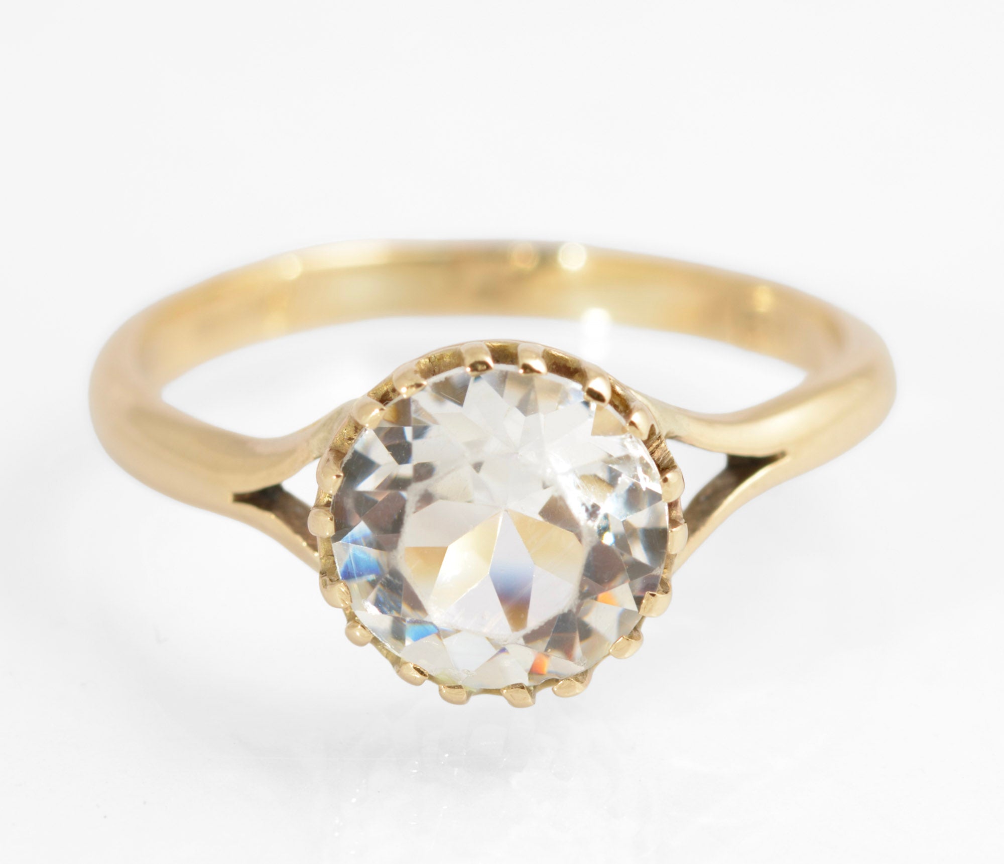 Vintage 9ct Gold & Crystal Gem Solitaire Ring 1960's Hallmark Ladies Size Q (C878)