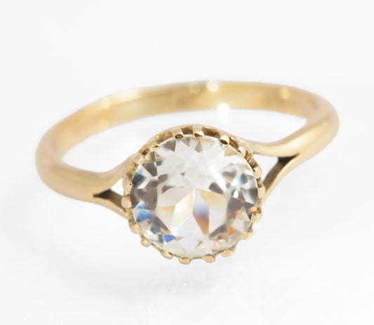 Vintage 9ct Gold & Crystal Gem Solitaire Ring 1960's Hallmark Ladies Size Q (C878)