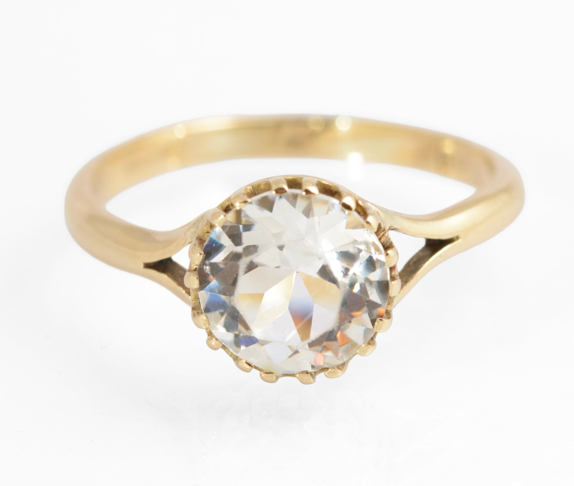 Vintage 9ct Gold & Crystal Gem Solitaire Ring 1960's Hallmark Ladies Size Q (C878)