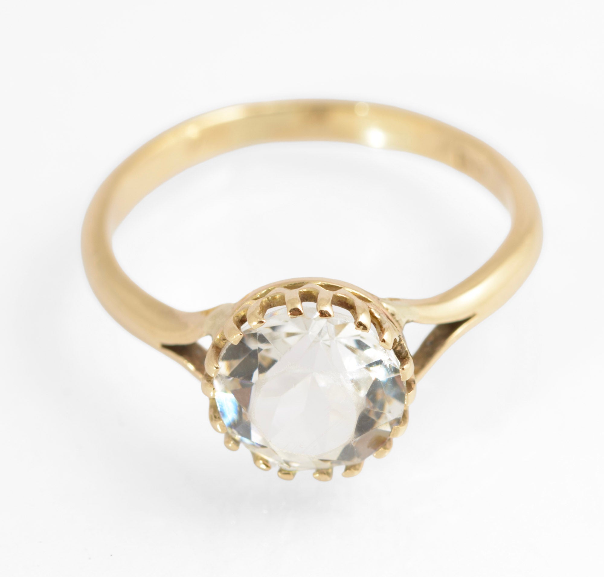 Vintage 9ct Gold & Crystal Gem Solitaire Ring 1960's Hallmark Ladies Size Q (C878)