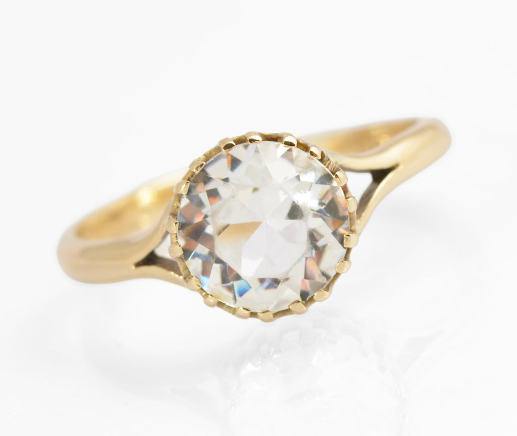 Vintage 9ct Gold & Crystal Gem Solitaire Ring 1960's Hallmark Ladies UK Size Q (C878)