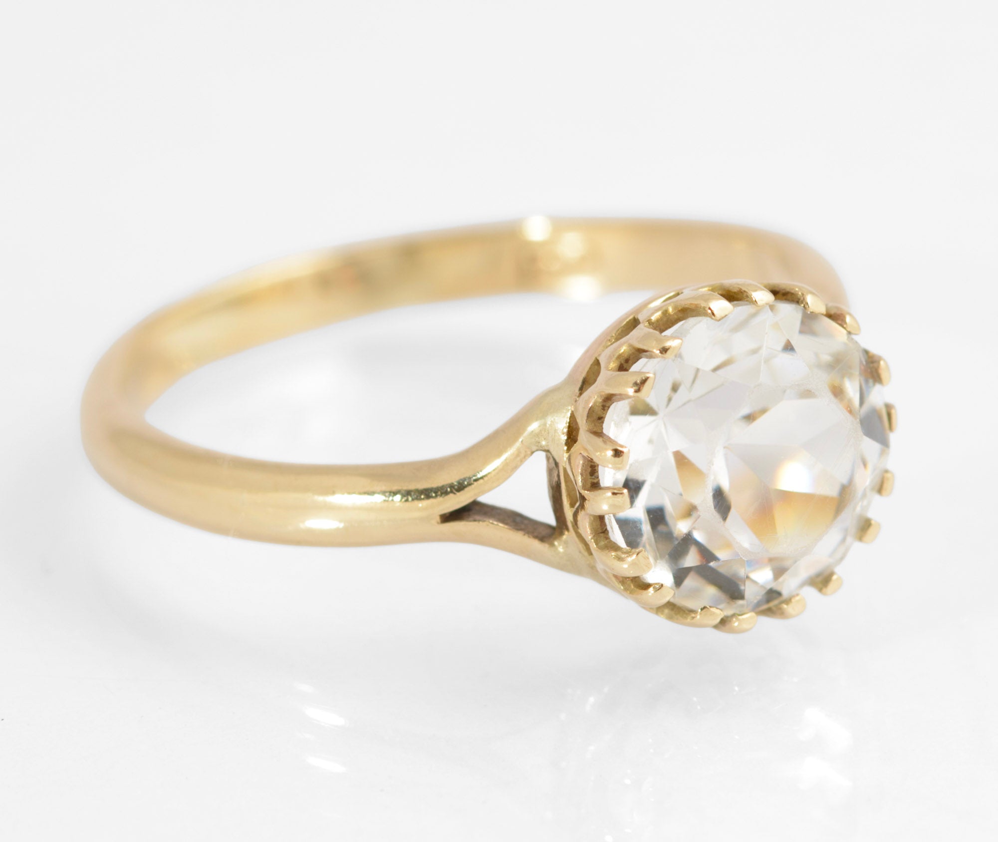 Vintage 9ct Gold & Crystal Gem Solitaire Ring 1960's Hallmark Ladies UK Size Q (C878)