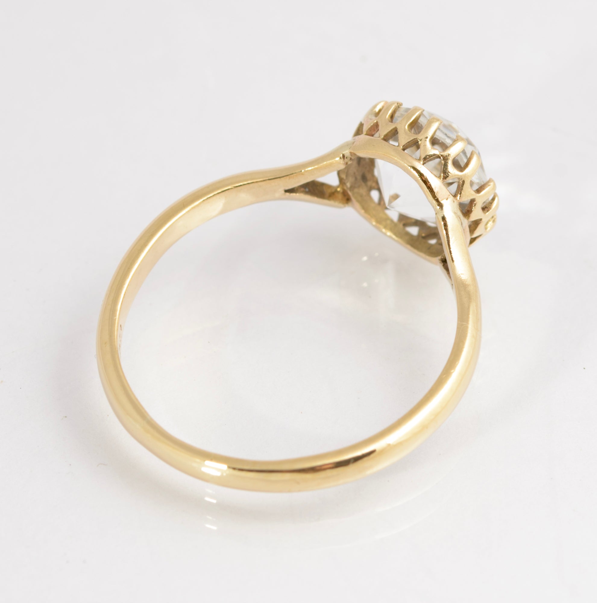 Vintage 9ct Gold & Crystal Gem Solitaire Ring 1960's Hallmark Ladies UK Size Q (C878)