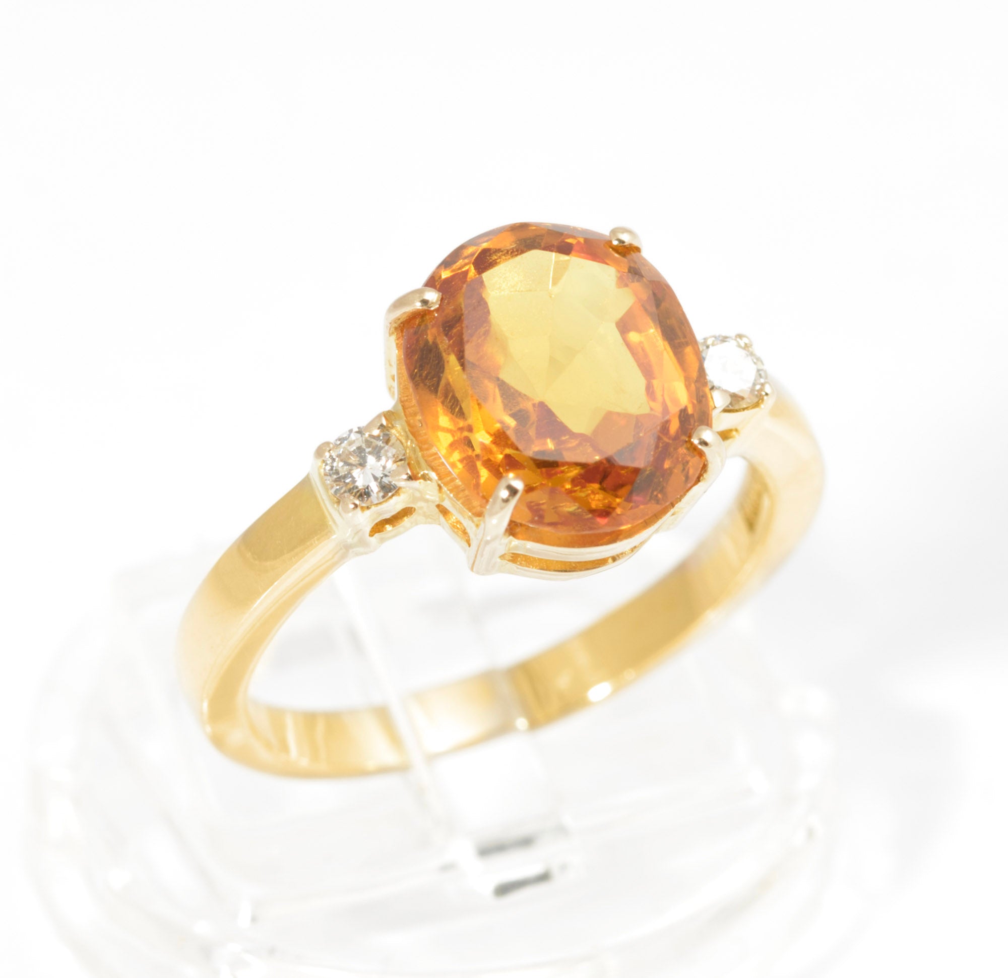 Vintage 18ct Gold Mandarin Orange Sapphire & Natural Diamond Ring Ladies Size P (C2880)