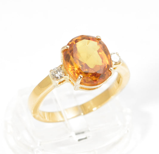 Vintage 18ct Gold Mandarin Orange Sapphire & Natural Diamond Ring Ladies Size P (C2880)