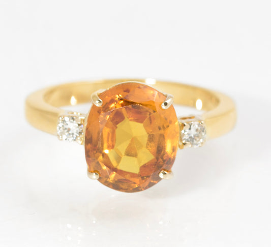 Vintage 18ct Gold Mandarin Orange Sapphire & Natural Diamond Ring Ladies Size P (C2880)