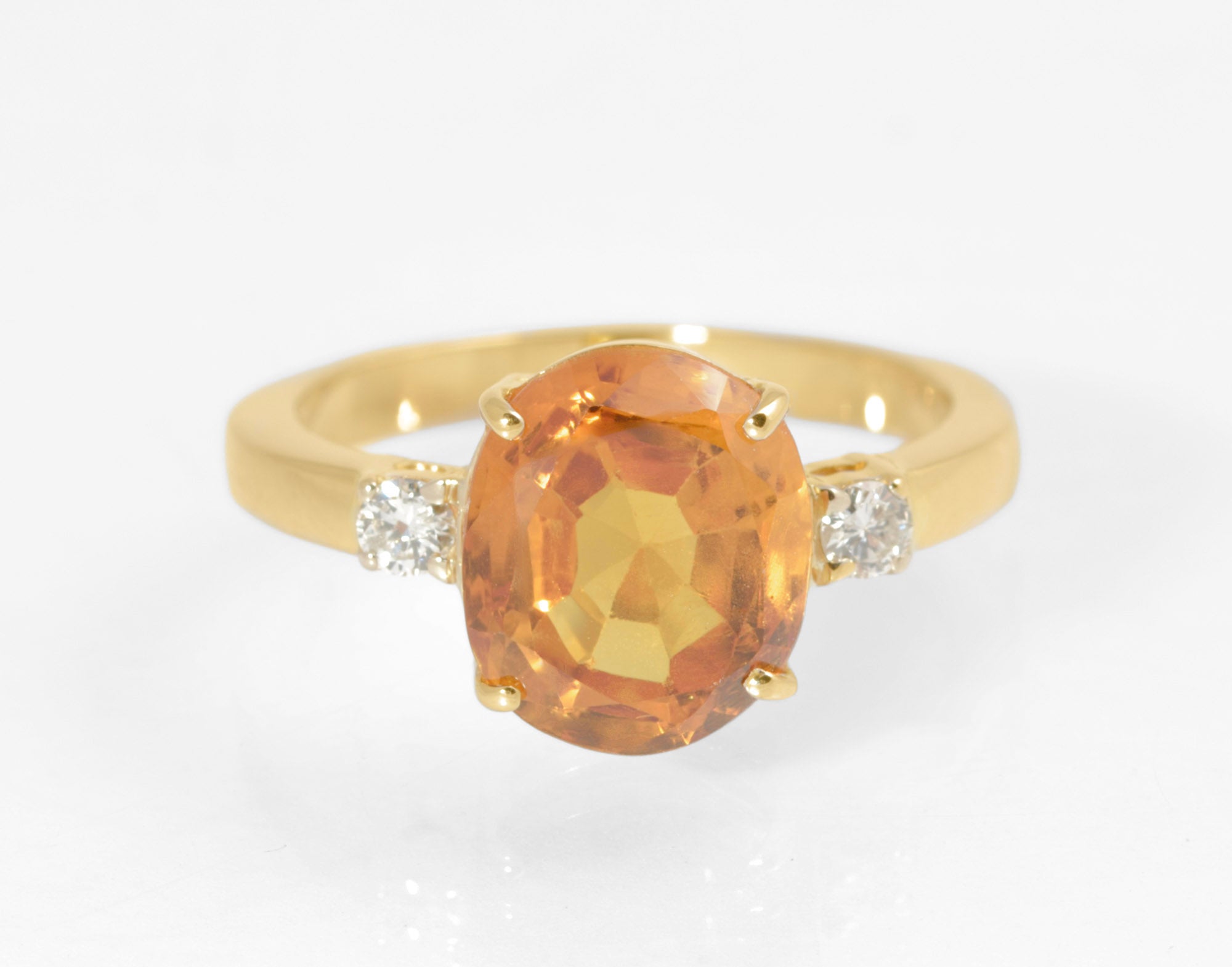 Vintage 18ct Gold Mandarin Orange Sapphire & Natural Diamond Ring Ladies Size P (C2880)
