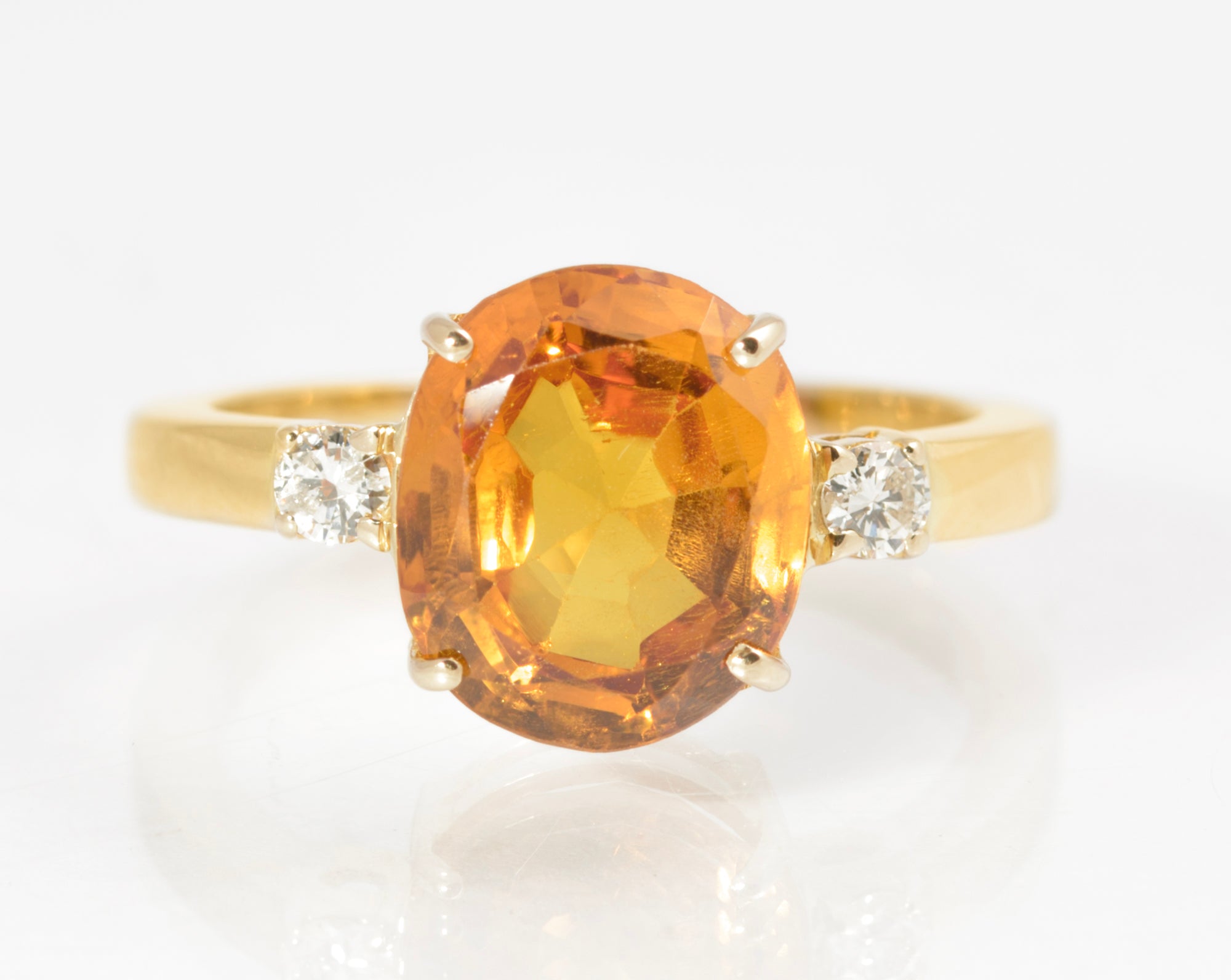 Vintage 18ct Gold Mandarin Orange Sapphire & Natural Diamond Ring Ladies Size P (C2880)