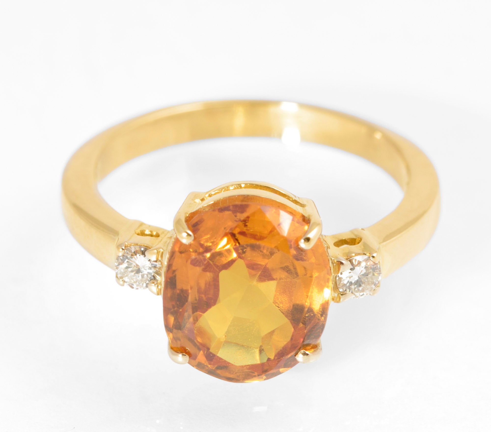 Vintage 18ct Gold Mandarin Orange Sapphire & Natural Diamond Ring Ladies Size P (C2880)