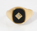 Vintage 9ct Gold Black Onyx & Diamond Classic Men's Signet Ring UK Size T (C2881)