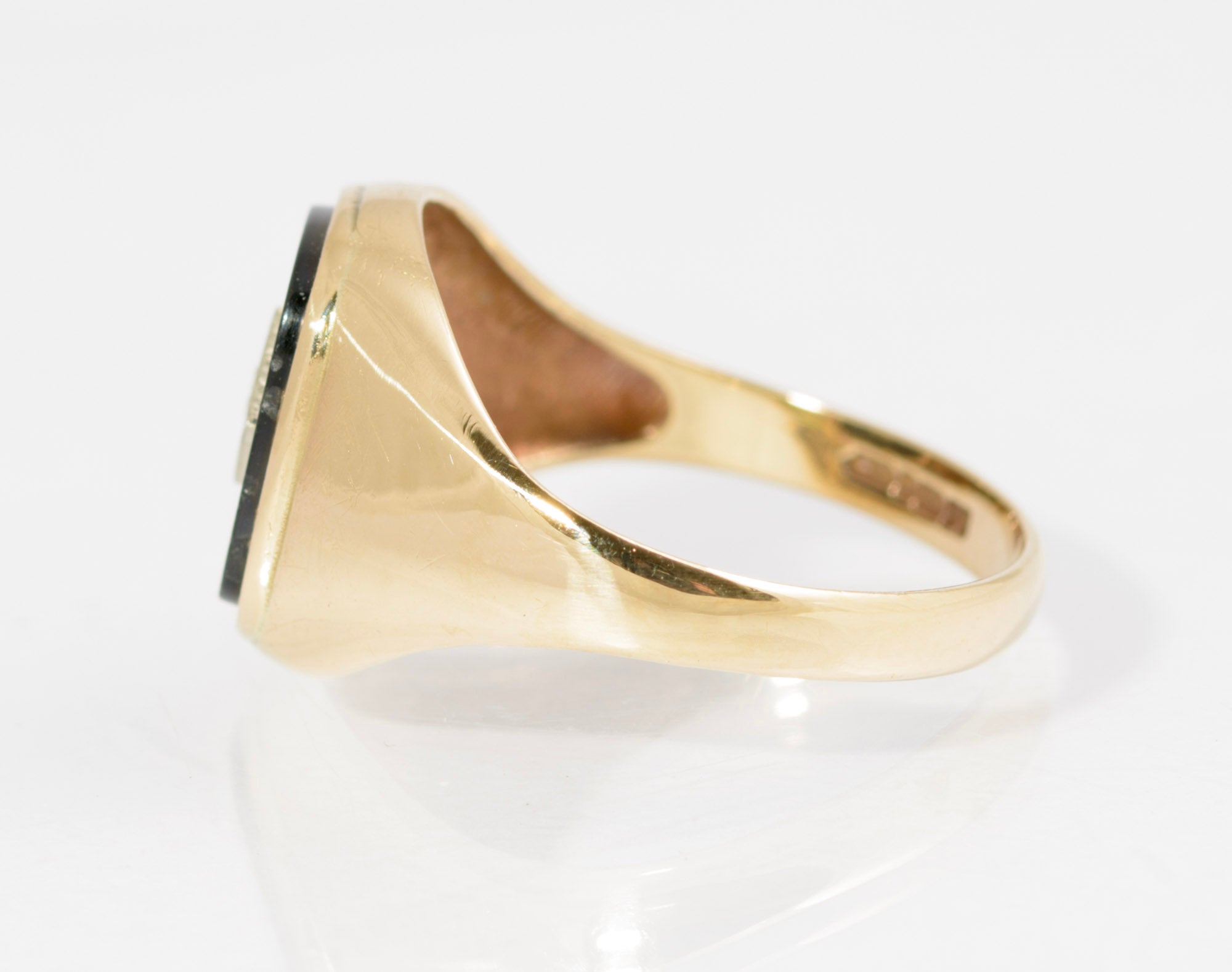 Vintage 9ct Gold Black Onyx & Diamond Classic Men's Signet Ring UK Size T (C2881)