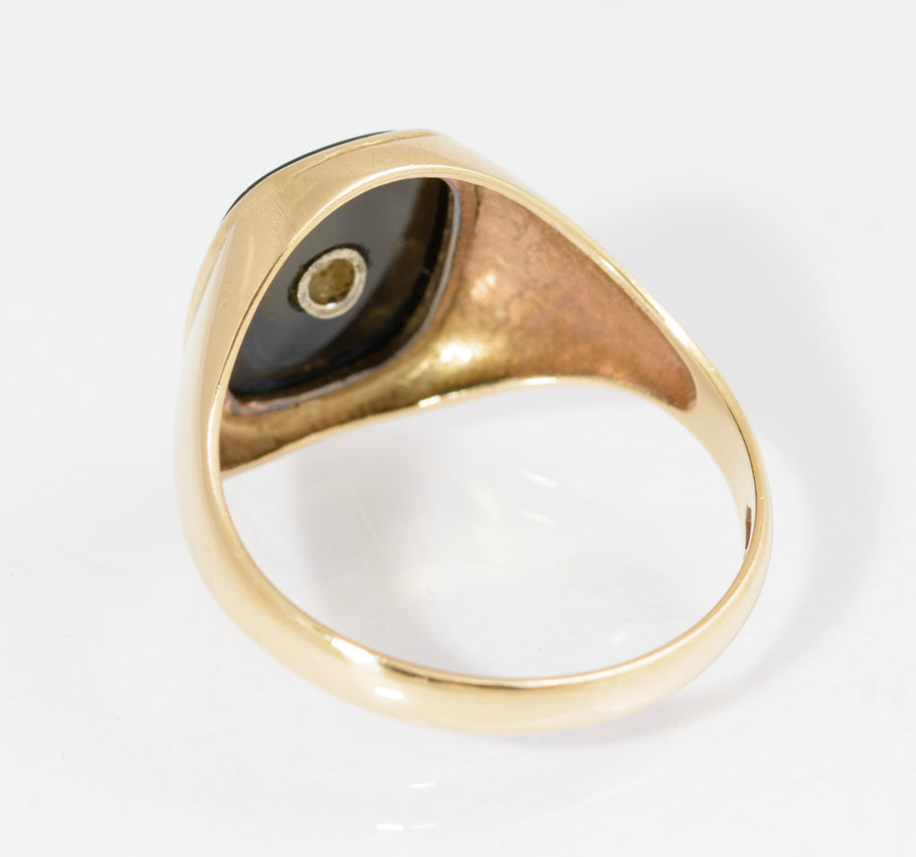 Vintage 9ct Gold Black Onyx & Diamond Classic Men's Signet Ring UK Size T (C2881)