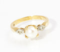 Vintage 10K Gold Cultured Pearl & Natural Diamond Ladies Ring UK Size K (C2882)