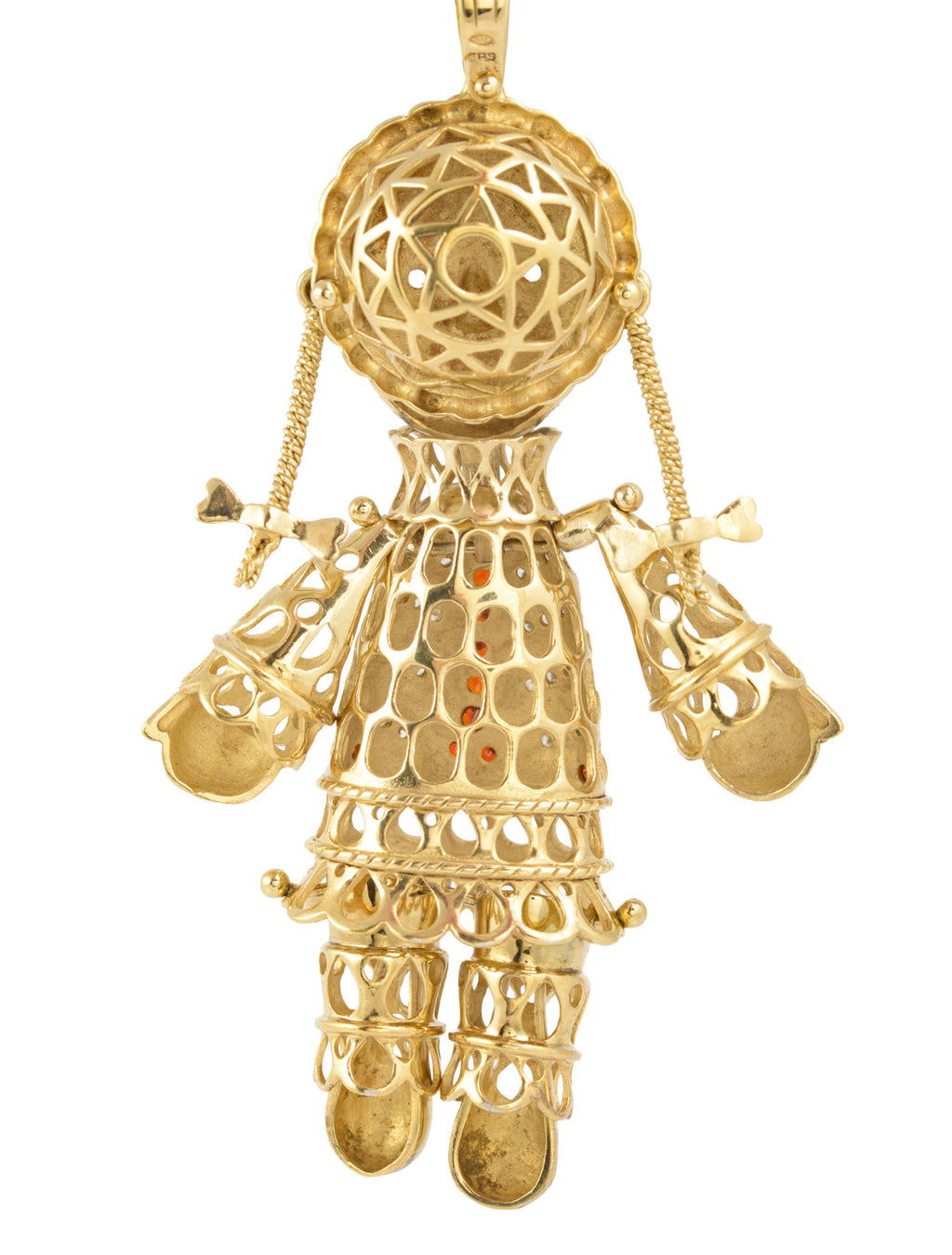 Vintage Sterling Silver Gilt Very Large Articulated Rag Doll Pendant Necklace (C2887)