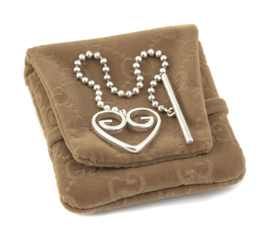 Vintage Gucci Sterling Silver Heart Logo Bracelet Original Box & Pouch (C2888)