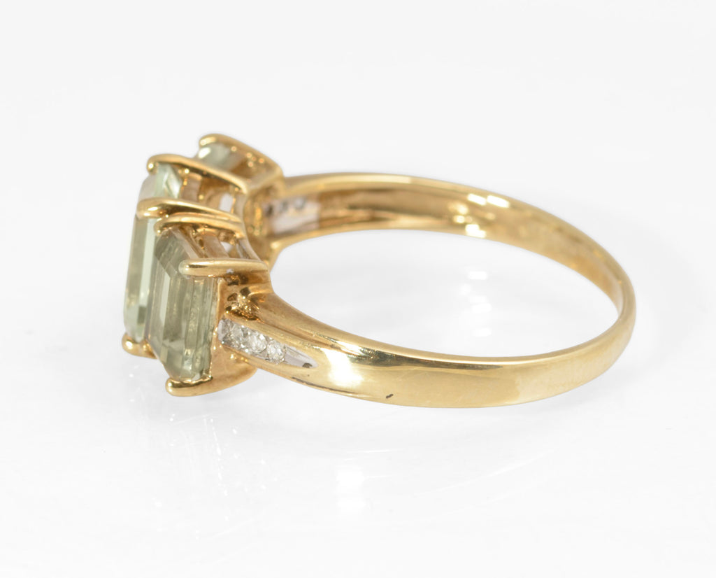 9ct Gold & Emerald Cut Natural Prasiolite Ladies Dress Ring UK Size T (C2889)