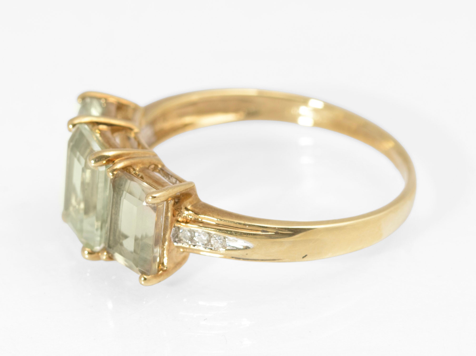 9ct Gold & Emerald Cut Natural Prasiolite Ladies Dress Ring UK Size T (C2889)