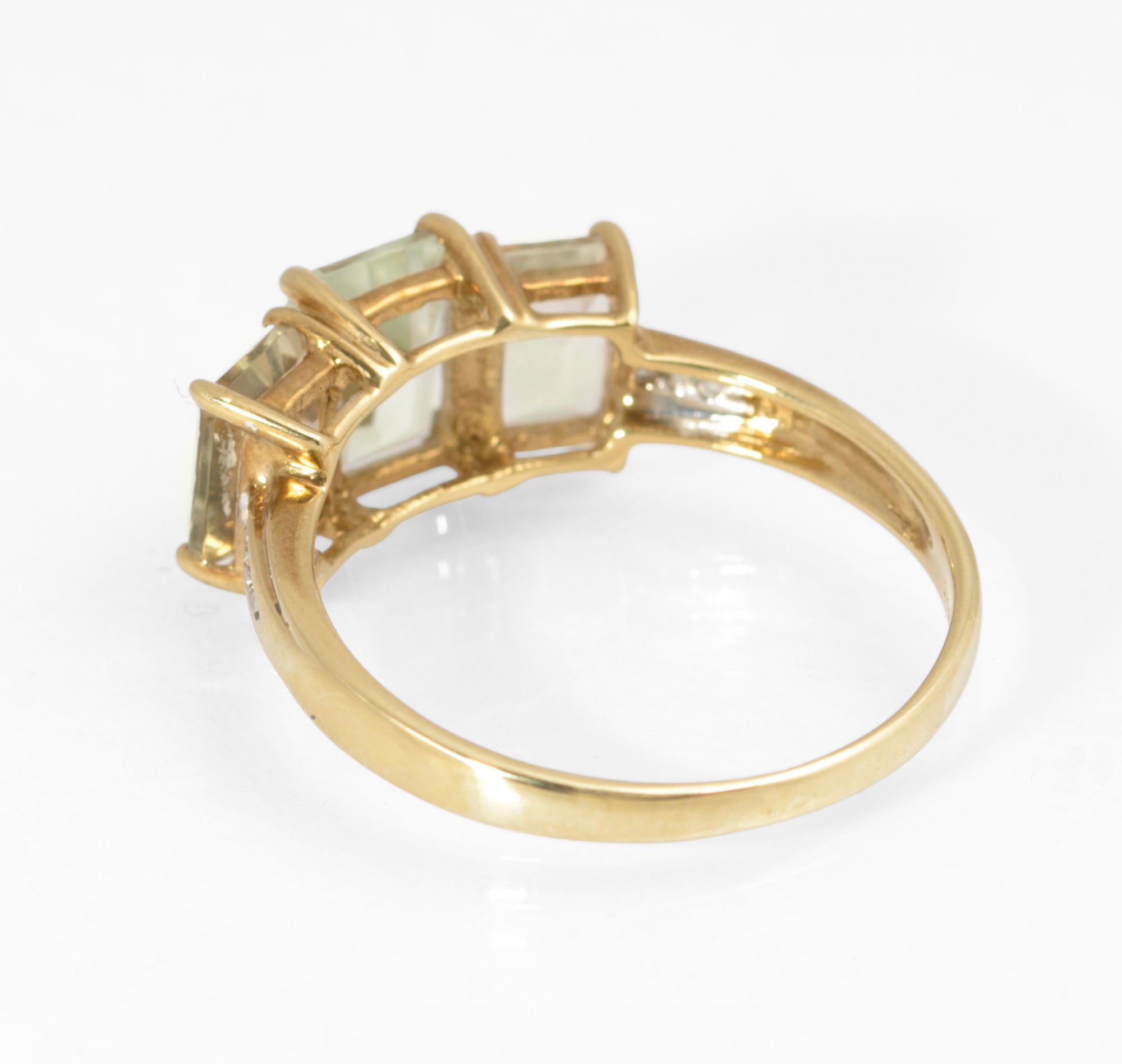 9ct Gold & Emerald Cut Natural Prasiolite Ladies Dress Ring UK Size T (C2889)