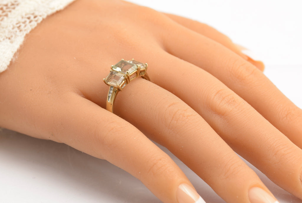 9ct Gold & Emerald Cut Natural Prasiolite Ladies Dress Ring UK Size T (C2889)